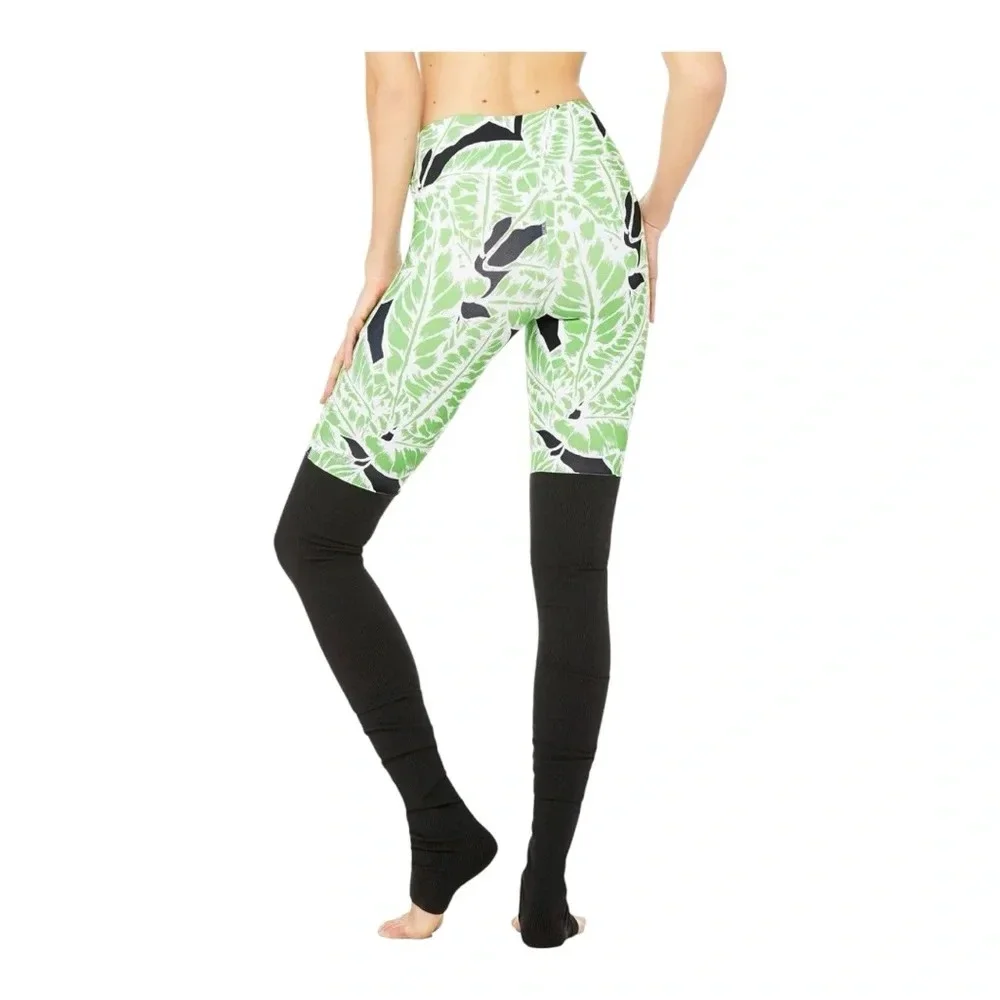 2030. ALO YOGA GODDESS LEGGINGS PRINT PALM SPRING GLOWSTICK BLACK SIZE SMALL NWT